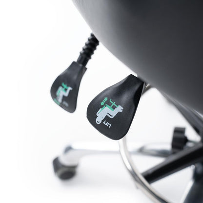 Adjustment levers detail on Adjustable Tattoo Artist Chair 9942 on white background